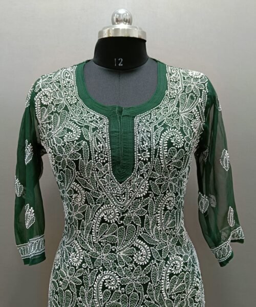 Georgette Chikankari Kurti with Front Jaal Work Zoomed