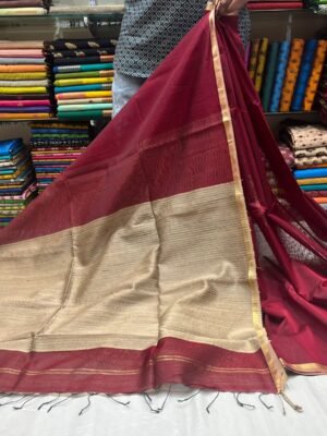 Half-Cotton Half Silk Saree with Jute Pallu