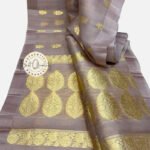 Kora Organza Zari Buta Saree Grey