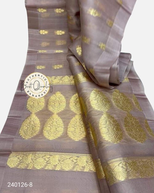 Kora Organza Zari Buta Saree Grey