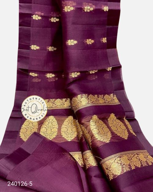 Kora Organza Zari Buta Saree Purple