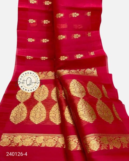 Kora Organza Zari Buta Saree Red