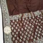 Warm Silk Zari Designer Border Booti Pallu Navy Brown