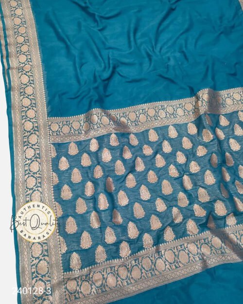 Warm Silk Zari Designer Border Booti Pallu Sea Blue