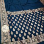 Warm Silk Zari Designer Border Booti Pallu Navy Blue