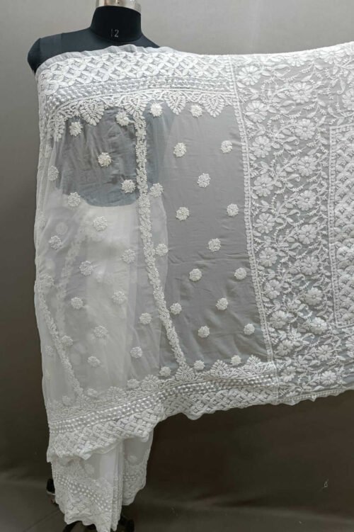 Georgette Chikankari Saree Keel Booti Work Full 2