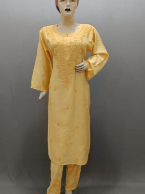 Chanderi Silk Chikan Kurti with Pant