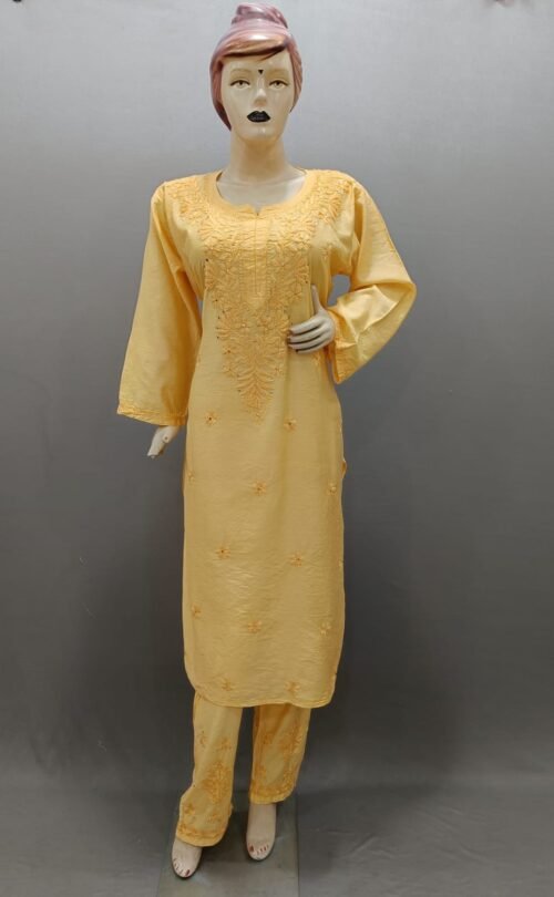 Chanderi Silk Chikan Kurti Set Full