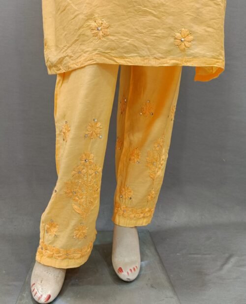 Chanderi Silk Chikan Kurti Set Pant