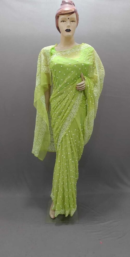 Georgette Chikankari Saree Pallu Keel Jaal Work Full