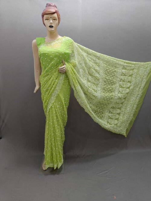 Georgette Chikankari Saree Pallu Keel Jaal Work Pallu