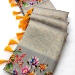 Kanjivaram Soft Silk Floral Digital Printed Saree Grey2