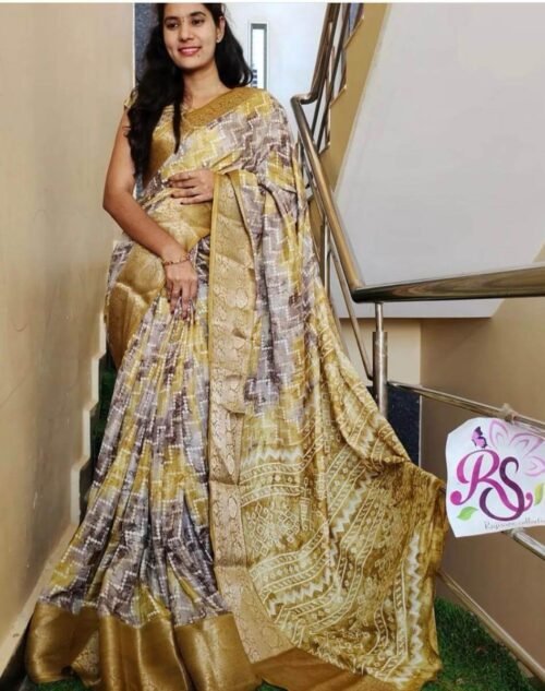 Lehriya Special Dola Silk Saree Jacquard Border Golden1