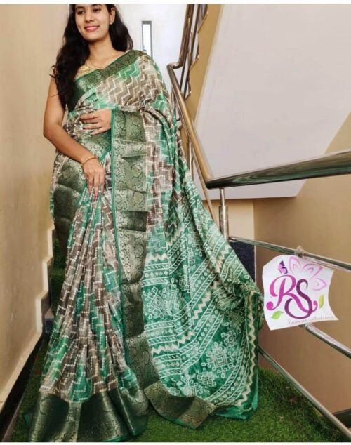 Lehriya Special Dola Silk Saree Jacquard Border Green1