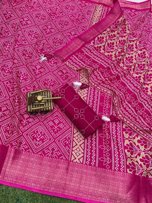 Muslin Cotton Print Saree Magenta