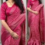 Muslin Cotton Print Saree Magenta Photoshoot