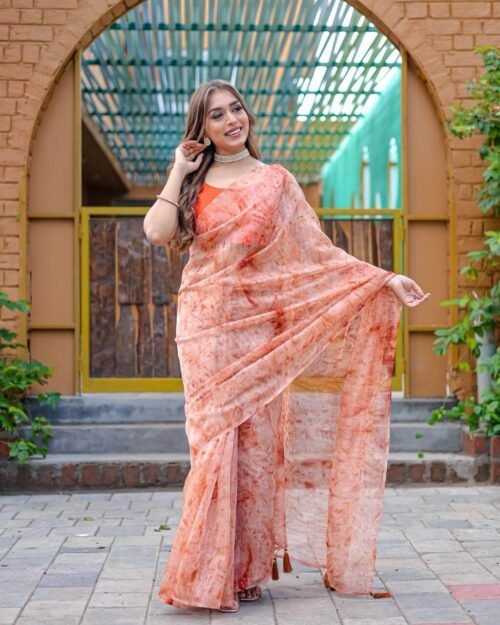 Pure Organza Silk Weaving Saree Brown