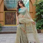 Pure Organza Silk Weaving Saree Olive green