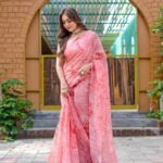 Pure Organza Silk Weaving Saree Sea Peach