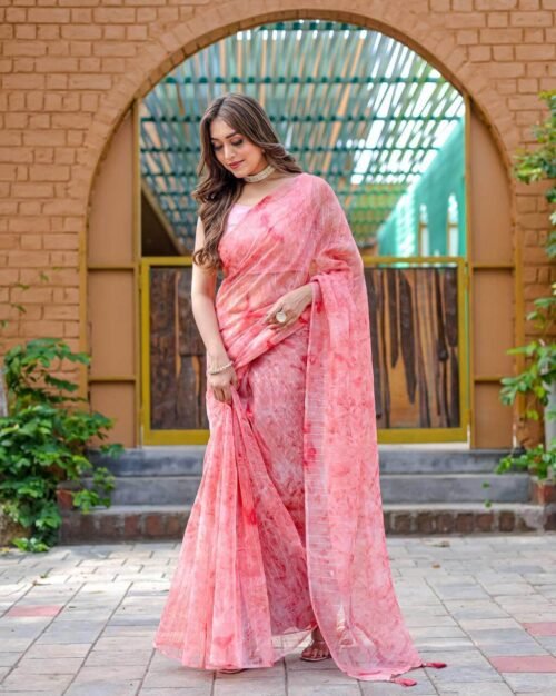 Pure Organza Silk Weaving Saree Sea Peach