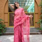 Pure Organza Silk Weaving Saree Sea Red