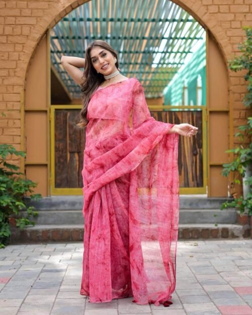 Pure Organza Silk Weaving Saree Sea Red