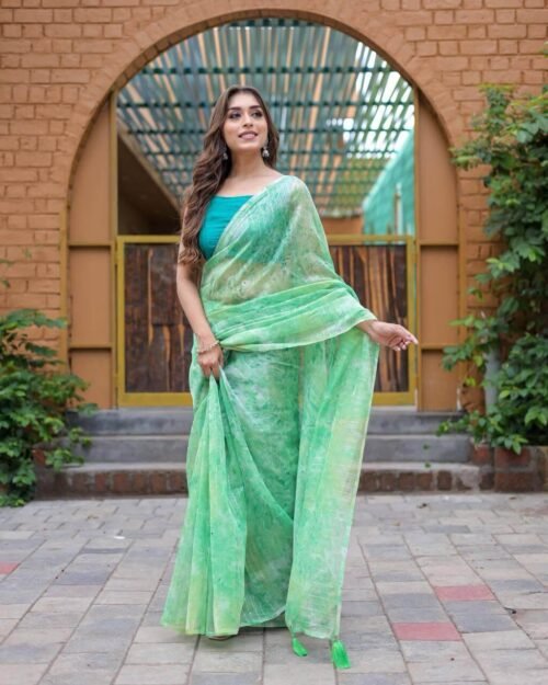 Pure Organza Silk Weaving Saree Sea Green