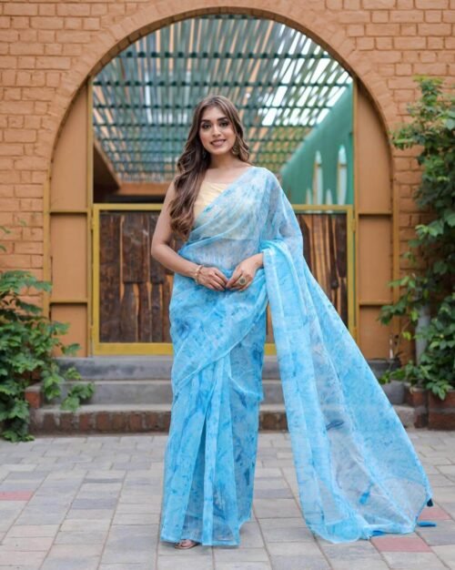 Pure Organza Silk Weaving Saree Sky Blue