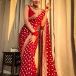 Semi Georgette Saree with All over Zari Buti Red