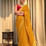 Semi Georgette Saree with All over Zari Buti Yellow