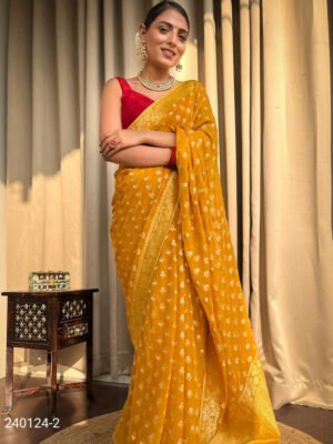 Semi Georgette Saree with All over Zari Buti