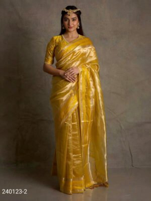 Tissue Silk Plain Saree with Zari Work