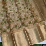 Tissue Silk Saree with Resham Jaal Work Golden Green