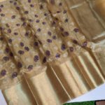 Tissue Silk Saree with Resham Jaal Work Golden Purple