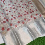 Tissue Silk Saree with Resham Jaal Work Silver Brown