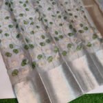 Tissue Silk Saree with Resham Jaal Work Silver Green