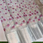 Tissue Silk Saree with Resham Jaal Work Silver Pink