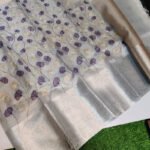 Tissue Silk Saree with Resham Jaal Work Silver Purple