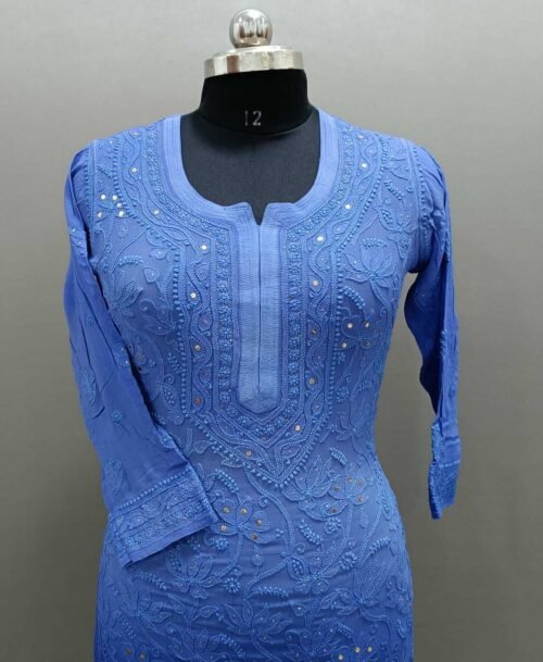 Viscose Chikankari Kurti Front Jaal Work Zoom