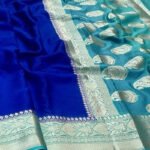 Warm Silk Zari Designer Border Banarasi Saree Blue Sea Blue