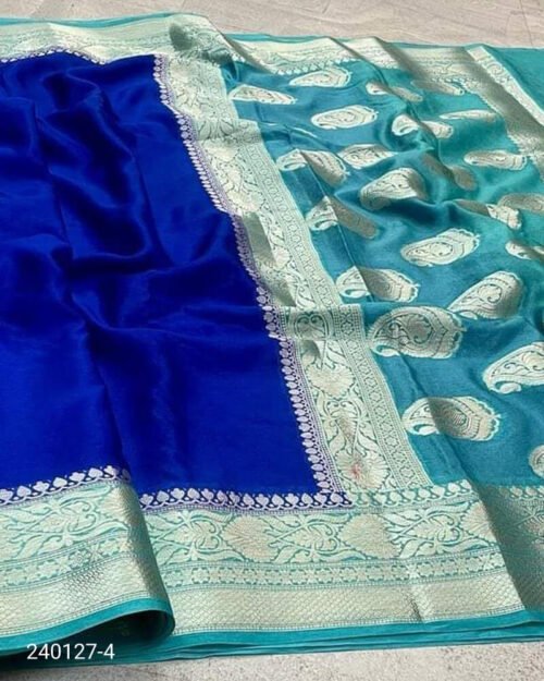 Warm Silk Zari Designer Border Banarasi Saree Blue Sea Blue