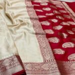 Warm Silk Zari Designer Border Banarasi Saree Cream Maroon