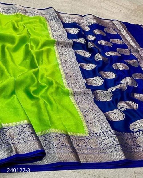 Warm Silk Zari Designer Border Banarasi Saree Green Blue