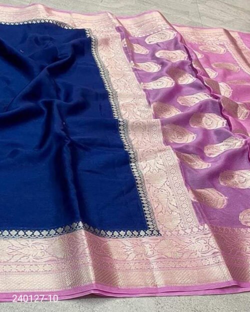 Warm Silk Zari Designer Border Banarasi Saree Blue Purple