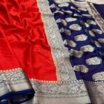 Warm Silk Zari Designer Border Banarasi Saree Red Blue