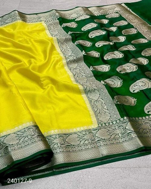 Warm Silk Zari Designer Border Banarasi Saree Yellow Green