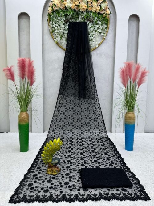 Soft Net Fabric Designer Saree Black3