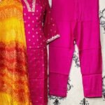 Pure Dola Silk Kurti Set with Beautiful Bandhej Dupatta Magenta