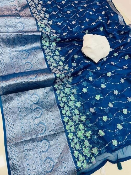 Kanchipuram Organza Butterfly Saree Blue