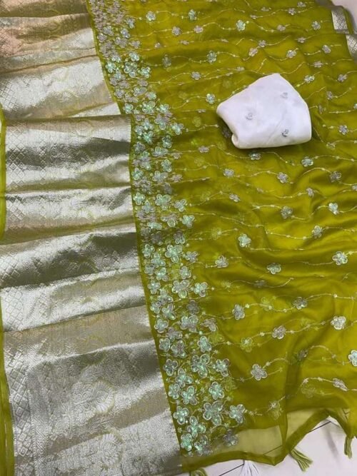 Kanchipuram Organza Butterfly Saree Green